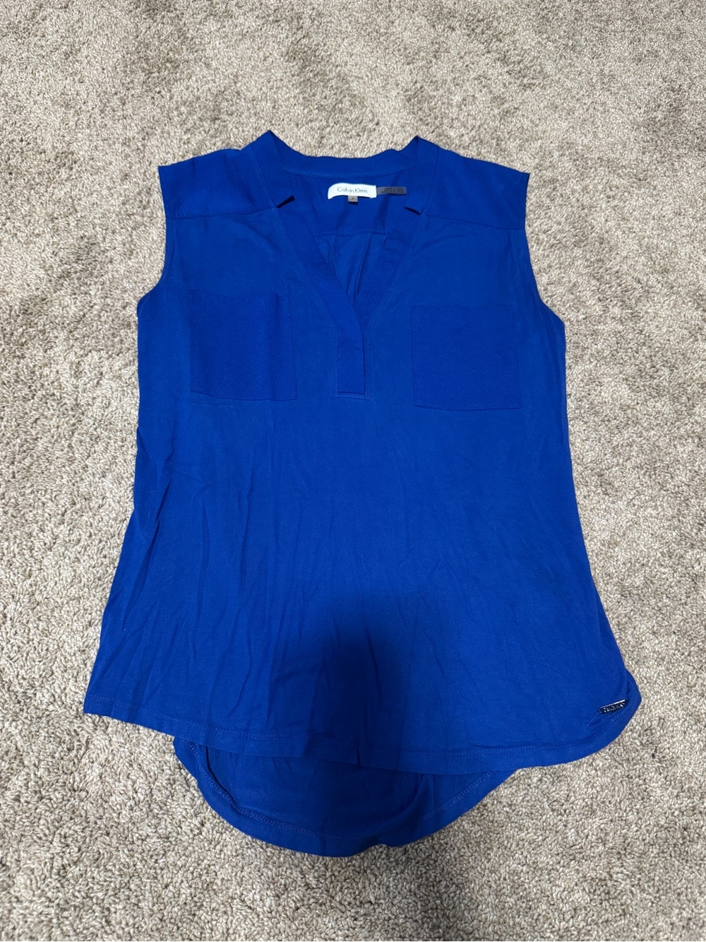 Small Calvin Klein Women’s Royal Blue Sleeveless V-Neck Blouse